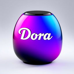A stylish speaker designed in the shape of a head, featuring a sleek black exterior adorned with a gradient transitioning from blue to pink, complemented by vibrant purple highlights