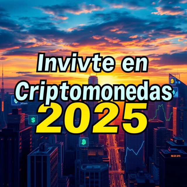 A vibrant and eye-catching YouTube thumbnail featuring the bold text 'Invierte en Criptomonedas 2025' prominently displayed in an engaging font