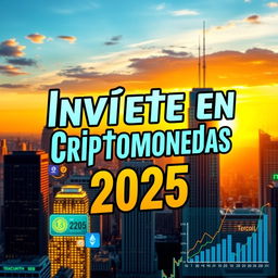 A vibrant and eye-catching YouTube thumbnail featuring the bold text 'Invierte en Criptomonedas 2025' prominently displayed in an engaging font
