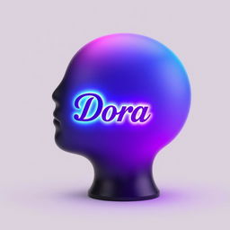 A creative speaker designed in the shape of a head, showcasing a smooth black surface with a stunning gradient that shifts from blue to pink, featuring vibrant purple accents