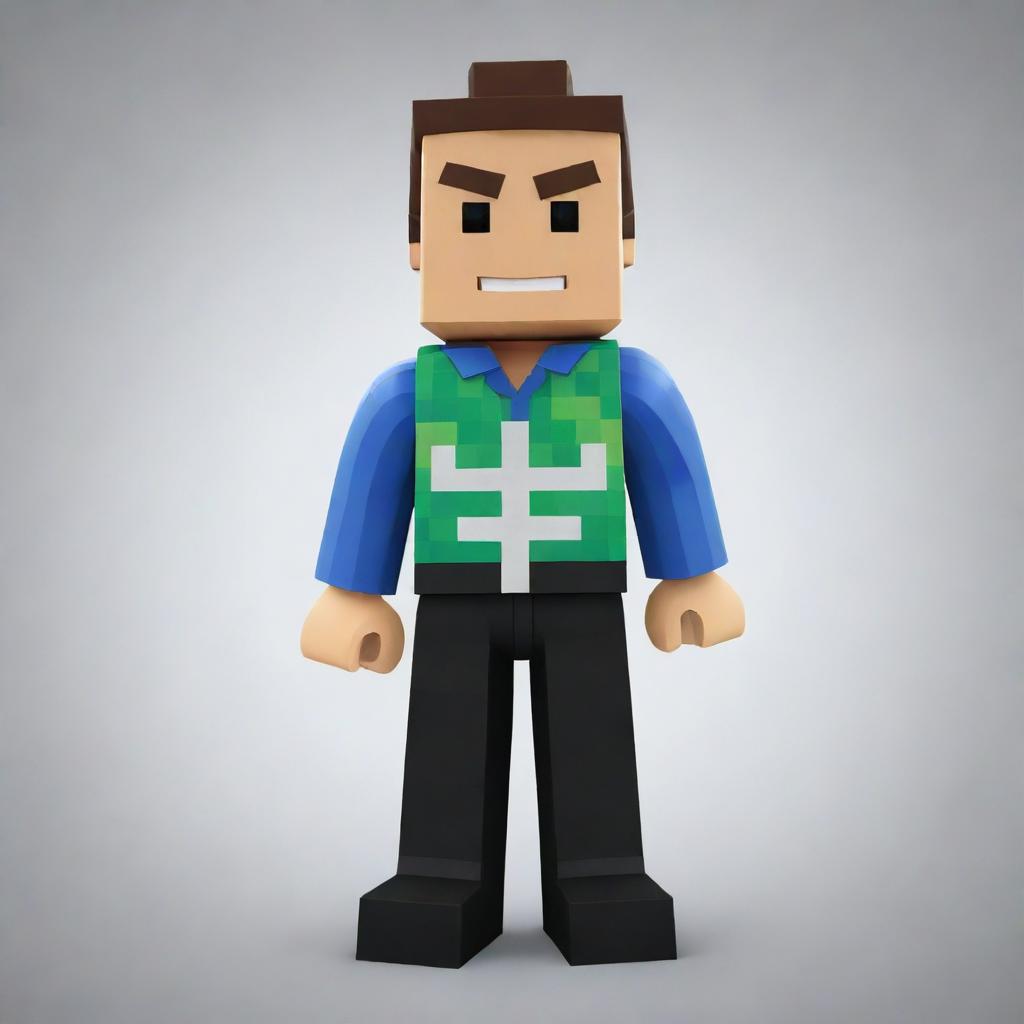 A Roblox character standing in a pixelated environment, dressed in cool gaming gear with a confident expression on its blocky face.