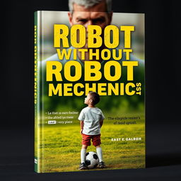 A visually striking book cover depicting a young boy standing in front of a soccer field with a soccer ball at his feet, looking contemplative and hopeful