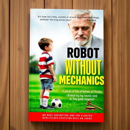 A visually striking book cover depicting a young boy standing in front of a soccer field with a soccer ball at his feet, looking contemplative and hopeful