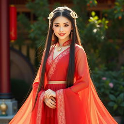 A realistic full-body character of a beautiful Uighur princess in her late 40s, with smooth and radiant white skin that glows warmly