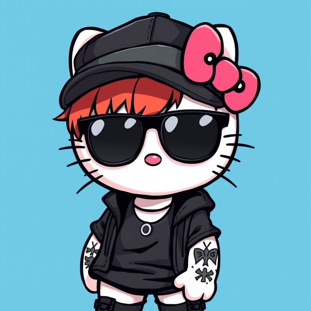 A trendy version of Hello Kitty dressed in a stylish boy's outfit