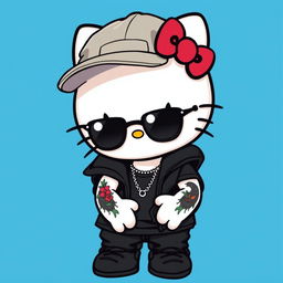 A trendy version of Hello Kitty dressed in a stylish boy's outfit
