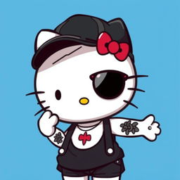 A trendy version of Hello Kitty dressed in a stylish boy's outfit