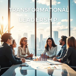 A dynamic and inspiring representation of Transformational Leadership, illustrating the themes of adaptation, overcoming challenges, and thriving in times of change