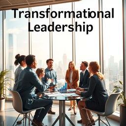 A dynamic and inspiring representation of Transformational Leadership, illustrating the themes of adaptation, overcoming challenges, and thriving in times of change