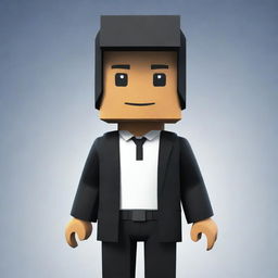 A Roblox avatar, distinctively due to its square-shaped head and quirky attire, immersed in a dynamic blocky virtual environment.