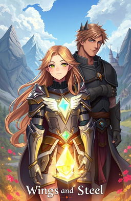 A fantasy adventure illustration depicting a girl named Athena, who has long flowing hair and a radiant, confident expression