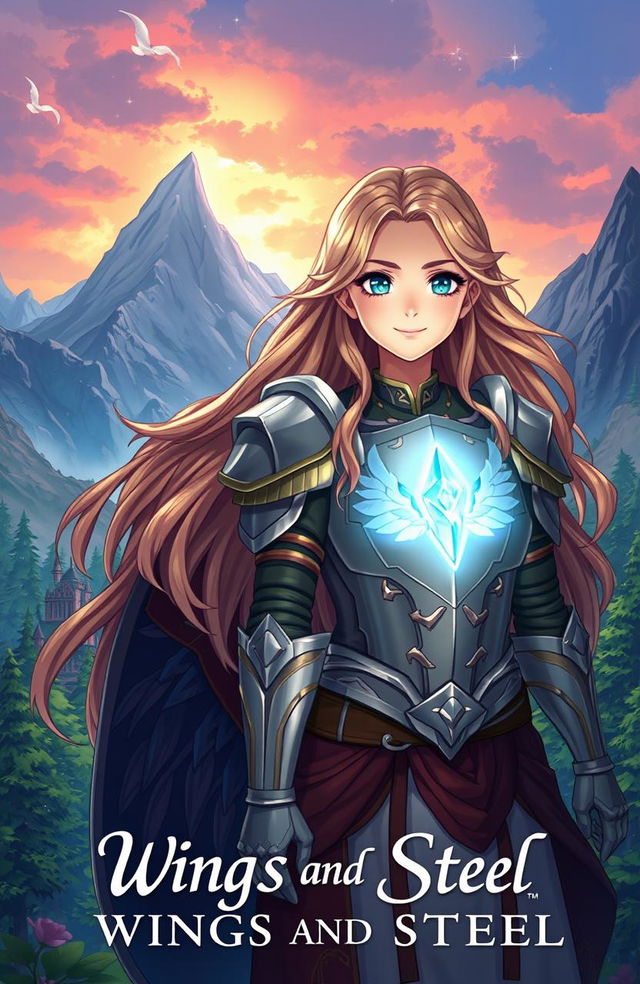 A fantasy adventure illustration depicting a girl named Athena, who has long flowing hair and a radiant, confident expression