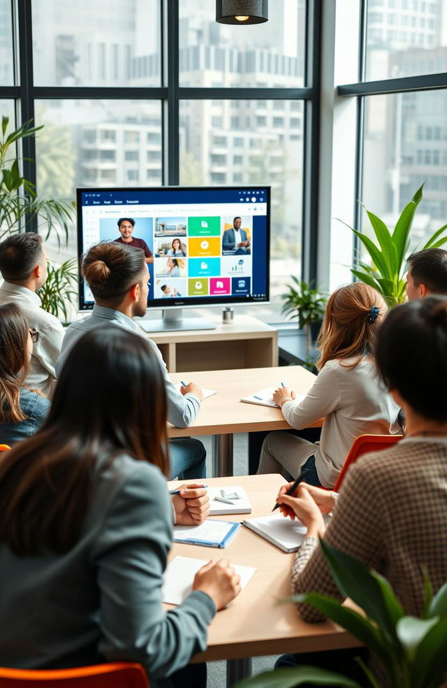 An engaging online video course showcasing a beautifully lit, modern classroom setting with a diverse group of adults attentively learning from an inspiring instructor