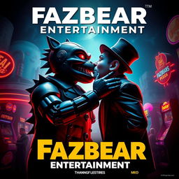 An epic movie poster featuring Fazbear Entertainment, showcasing Endo the animatronic giving a romantic kiss to Mr