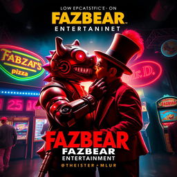 An epic movie poster featuring Fazbear Entertainment, showcasing Endo the animatronic giving a romantic kiss to Mr
