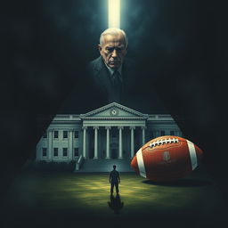 An evocative scene illustrating a triangular composition featuring a grand courthouse, an authoritative father figure representing demands, and a football symbolizing dreams and aspirations