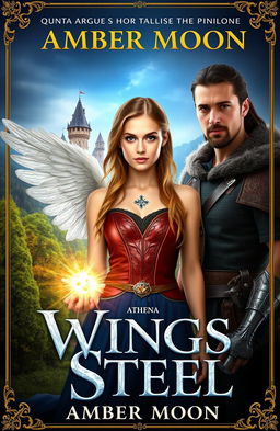 A captivating fantasy book cover for 'Wings and Steel' by Amber Moon