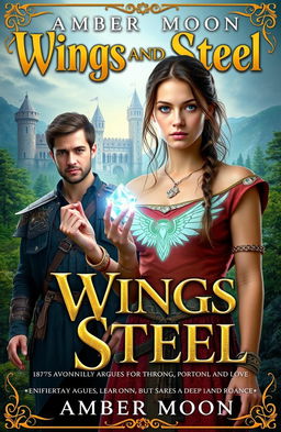 A captivating fantasy book cover for 'Wings and Steel' by Amber Moon