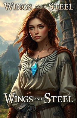 A medieval fantasy scene featuring a young woman named Athena, prominently displaying a mark of angel wings on her chest, symbolizing her royal heritage
