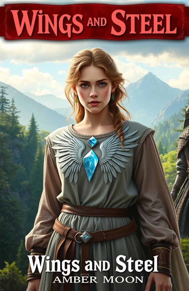 A medieval fantasy scene featuring a young woman named Athena, prominently displaying a mark of angel wings on her chest, symbolizing her royal heritage