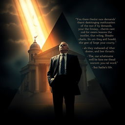 An evocative scene showcasing a triangular composition that includes a prominent courthouse, representing authority and structure, alongside the influence of a father's demands, creating a palpable atmosphere of dilemma and heartbreak