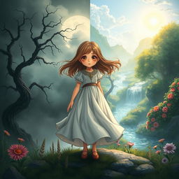 A girl in a captivating fantasy world discovers two contrasting realms