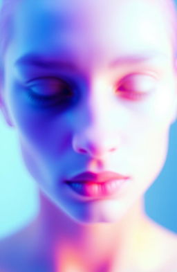 An abstract, otherworldly face that merges seamlessly with vibrant colors, creating a mesmerizing blur effect