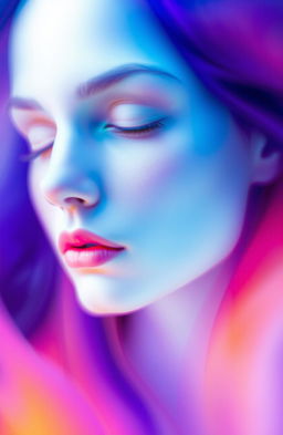 An abstract, otherworldly face that merges seamlessly with vibrant colors, creating a mesmerizing blur effect