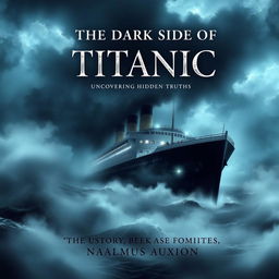 An eerie and engaging ebook cover for 'The Dark Side of Titanic: Uncovering Hidden Truths', crafted with a dramatic top font that commands attention