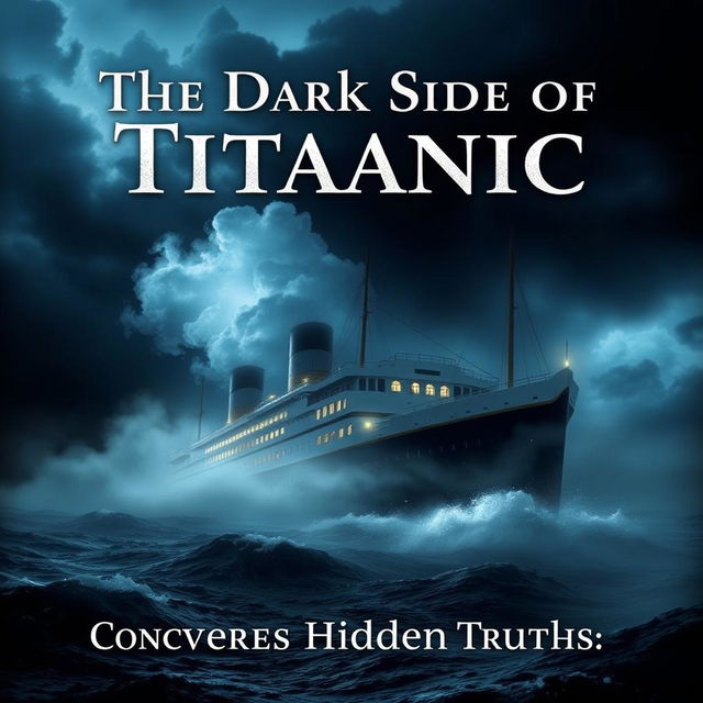 An eerie and engaging ebook cover for 'The Dark Side of Titanic: Uncovering Hidden Truths', crafted with a dramatic top font that commands attention