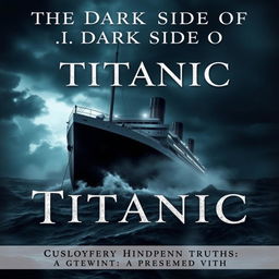 An eerie and engaging ebook cover for 'The Dark Side of Titanic: Uncovering Hidden Truths', crafted with a dramatic top font that commands attention