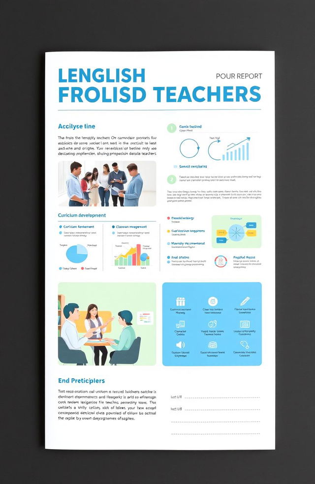 A detailed and vibrant report layout for a professional development group activity focused on English teachers