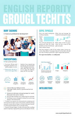 A detailed and vibrant report layout for a professional development group activity focused on English teachers