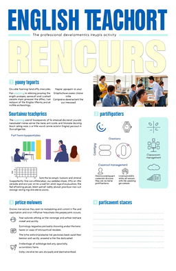 A detailed and vibrant report layout for a professional development group activity focused on English teachers