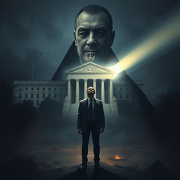 An emotionally poignant scene featuring a triangular composition that includes a stately courthouse, symbolizing authority, alongside the imposing presence of a father's demands, creating an atmosphere steeped in dilemma and heartbreak