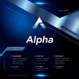 A dynamic and modern cover page design for a team called 'Alpha'
