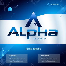 A dynamic and modern cover page design for a team called 'Alpha'