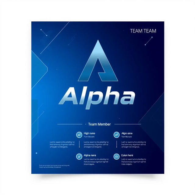 A dynamic and modern cover page design for a team called 'Alpha'