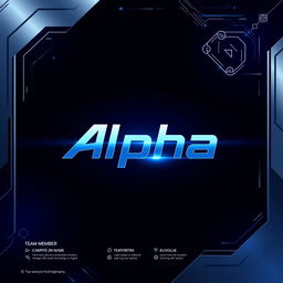 A dynamic and modern cover page design for a team called 'Alpha'