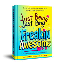A vibrant and eye-catching typography-based book cover featuring the title "Just Being Freakin Awesome" prominently displayed in bold, playful lettering
