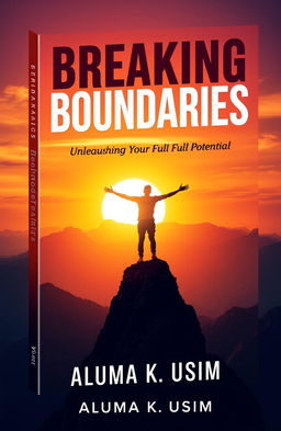 A striking book cover design for 'BREAKING BOUNDARIES: Unleashing Your Full Potential' by ALUMA K USIM