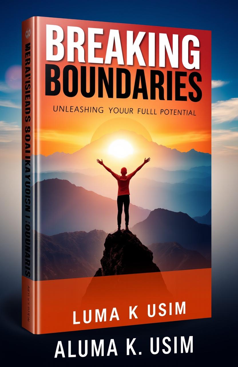 A striking book cover design for 'BREAKING BOUNDARIES: Unleashing Your Full Potential' by ALUMA K USIM