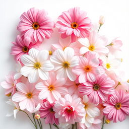 An ethereal floral scene with a white background, showcasing vibrant and delicate blossoms that radiate beauty, healing, and hope