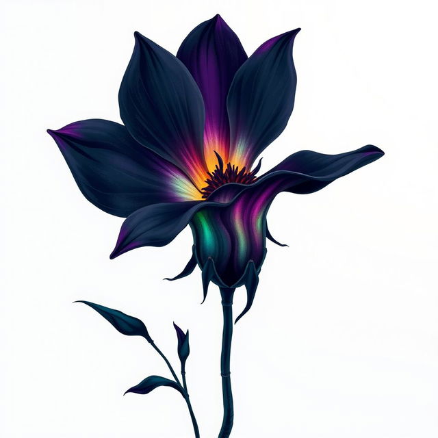 A striking and unconventional flower illustration that blends elements of beauty and eeriness, showcasing a unique bloom that appears both haunting and healing