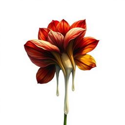 An intriguing and thought-provoking illustration of a flower melting, embodying elements of horror, healing, and hope
