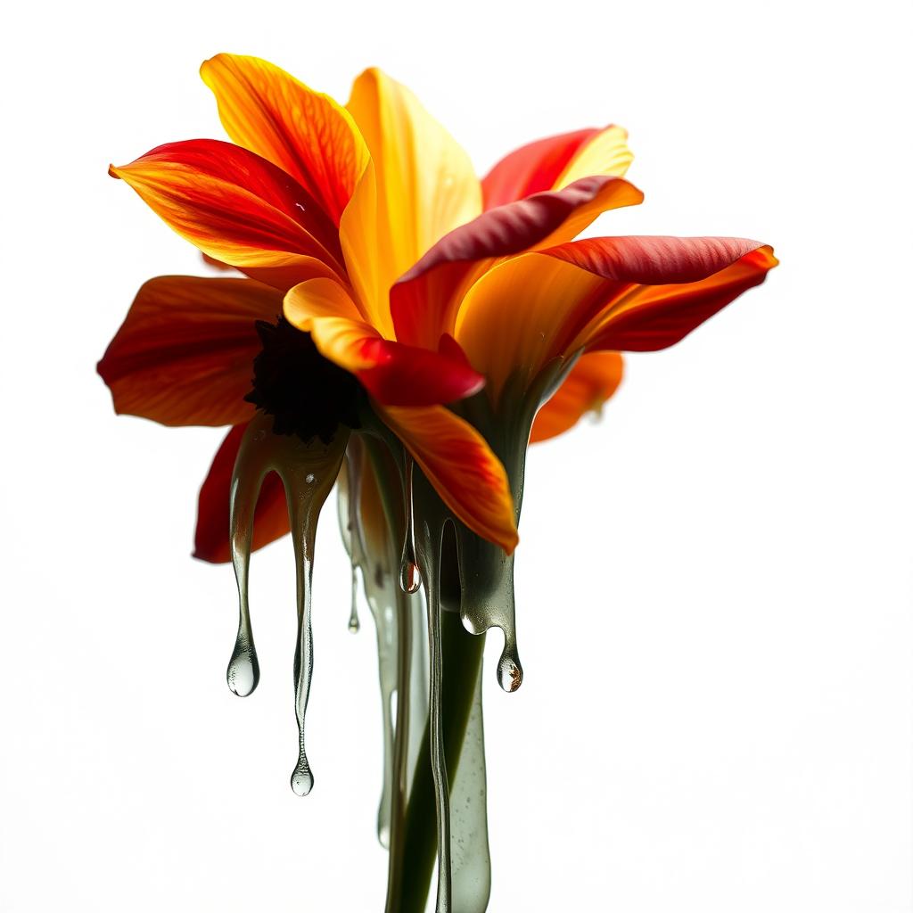 A captivating image of a flower melting, combining elements of horror, healing, and hope