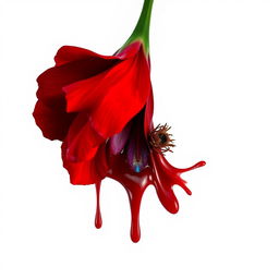A vivid depiction of a red flower melting, encapsulating a blend of terror, healing, and hope