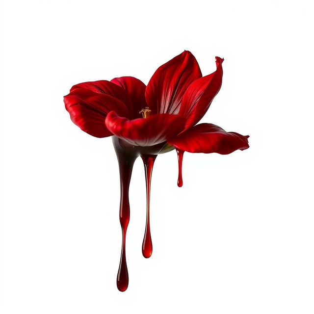 A vivid depiction of a red flower melting, encapsulating a blend of terror, healing, and hope