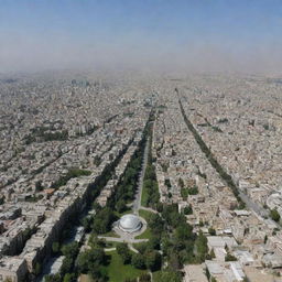 A panoramic view of Tehran, the capital of Iran, with its characteristic Persian architecture and bustling city life, without any reference to specific religions.