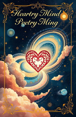 A captivating and artistic poetry book cover that visually represents the themes of heart, mind, world, time, and hope
